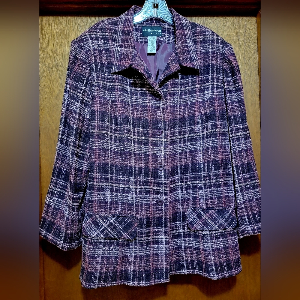 Sag Harbor purple multicolored plaid coat jacket
